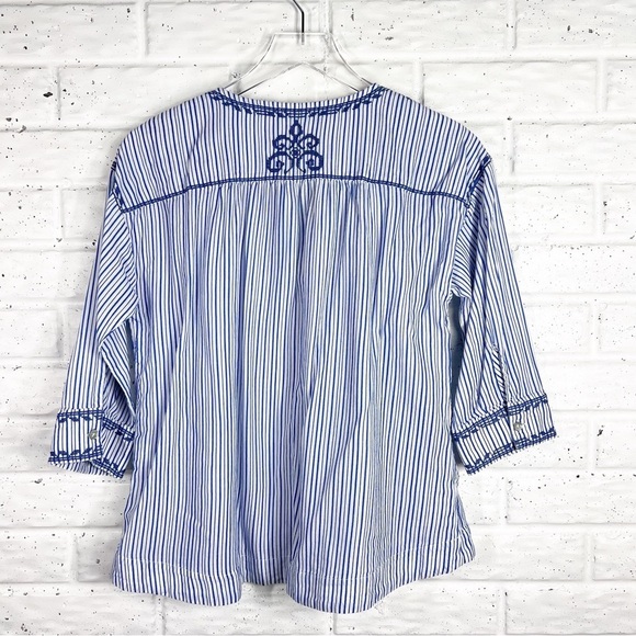 JJILL Blue Embroidered Boho Pullover Top 100% Cotton - Picture 9 of 9